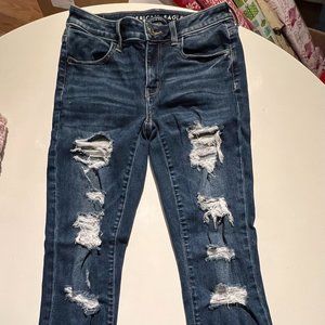American Eagle Jegging Crop Next Level Stretch Ripped Jeans 4 Regular